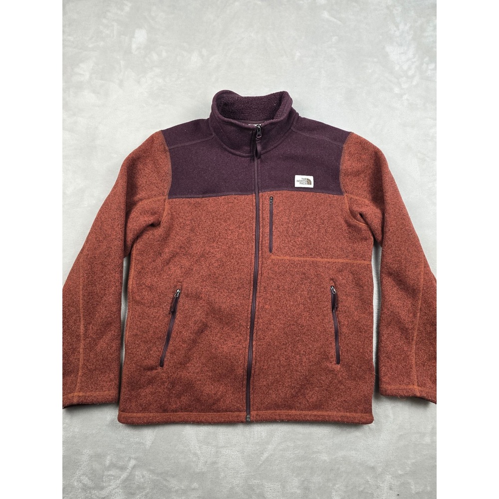 The North Face Fleece Jacket Mens Large Orange Full Zip Sweater Pockets Outdoor